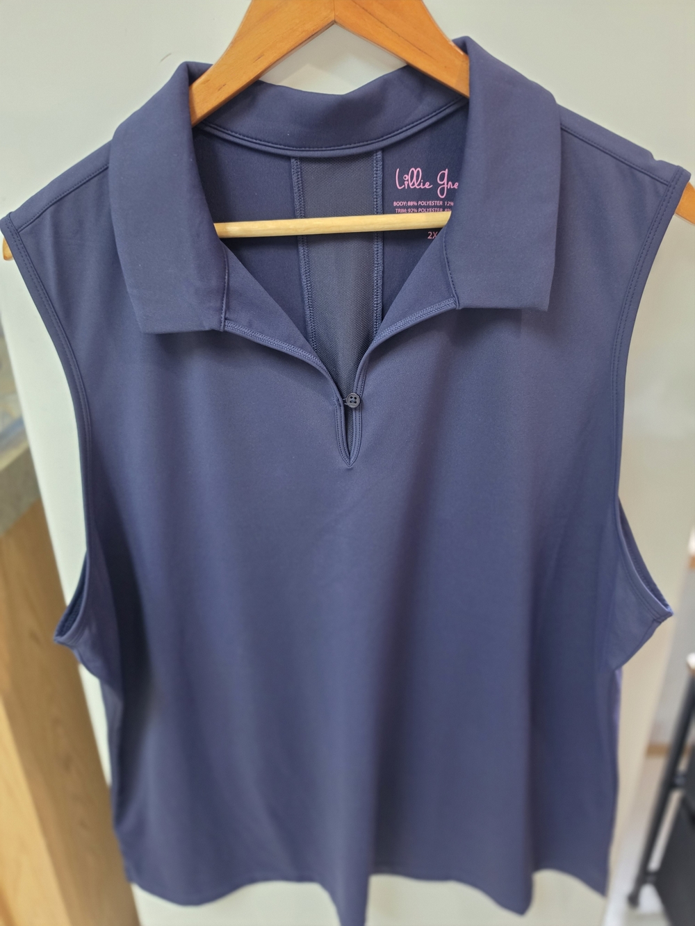 Lillie Green Golf Polo 2X Navy Sleeveless Performance Top
